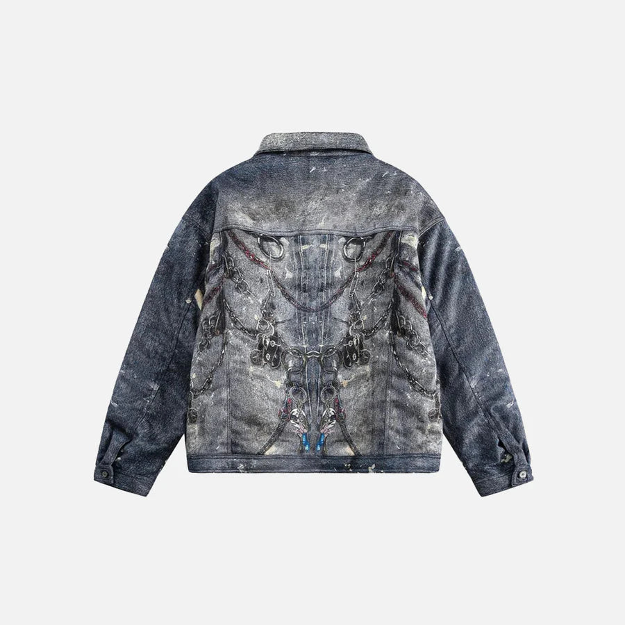 Men’s Abstract Chain Print Oversized Denim Jacket