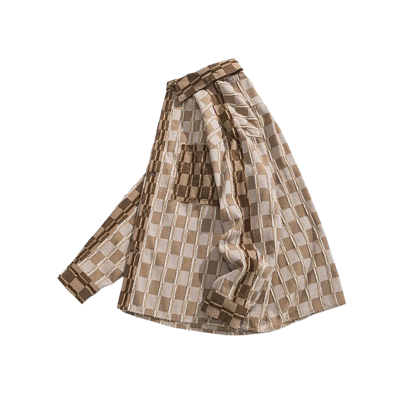 Men’s Distressed Plaid Long Sleeve Shirt