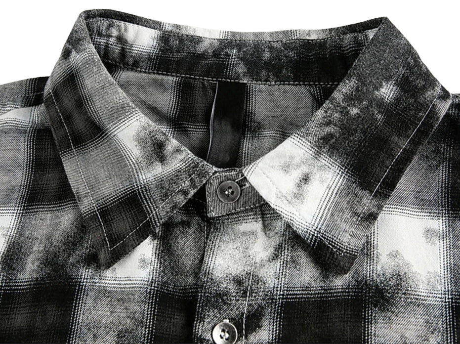 Men’s Retro Plaid Tie-Dye Long Sleeve Shirt