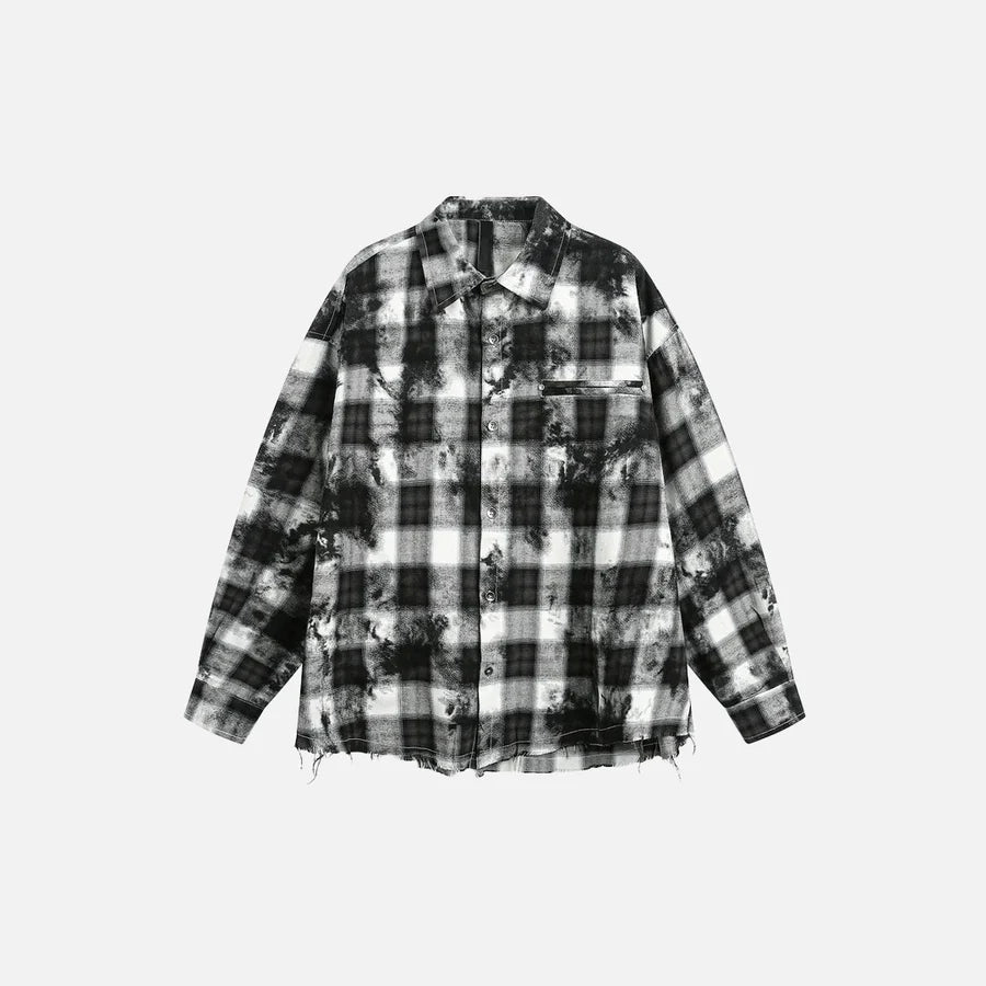 Men’s Retro Plaid Tie-Dye Long Sleeve Shirt