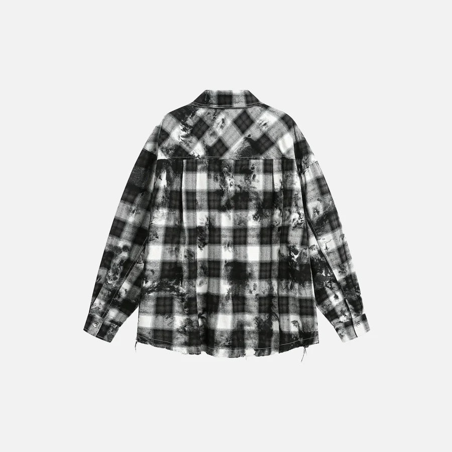 Men’s Retro Plaid Tie-Dye Long Sleeve Shirt