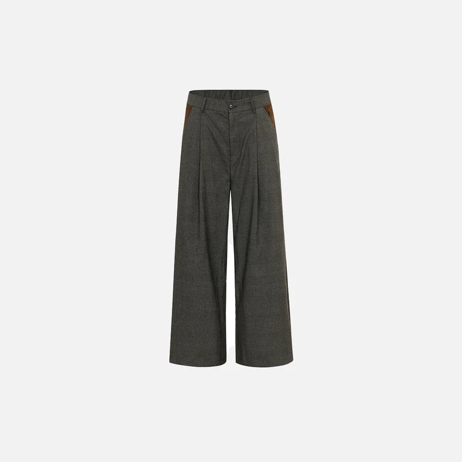 Men’s Vintage Pleated Straight Leg Pants - Dark Grey with Color Block Pockets