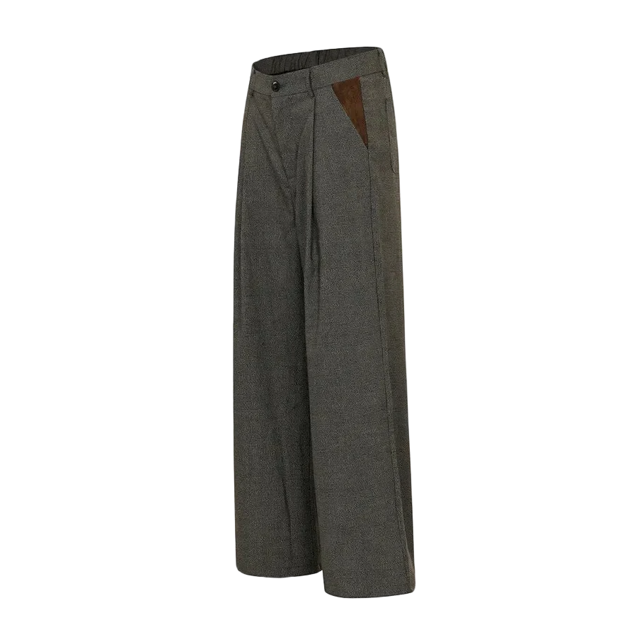 Men’s Vintage Pleated Straight Leg Pants - Dark Grey with Color Block Pockets