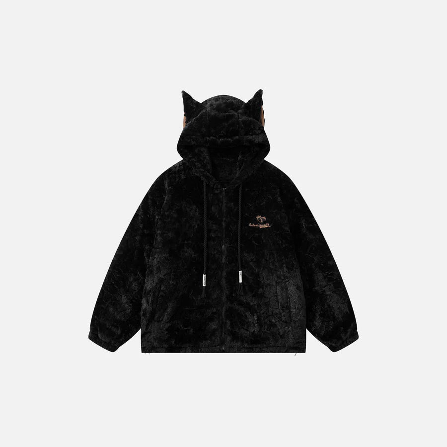 Men’s Y2K Cat Ear Hooded Furry Fleece Jacket